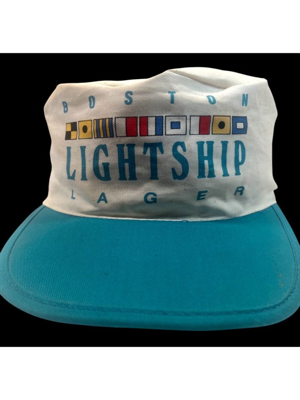 Boston Lightship Lager Vintage Beer Hat White & Teal Adjustable Cap Nautical Des
